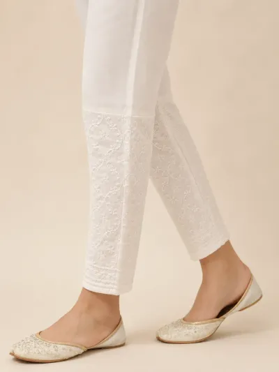 Chikankari Cotton Stretchable Pants ( With Pockets )