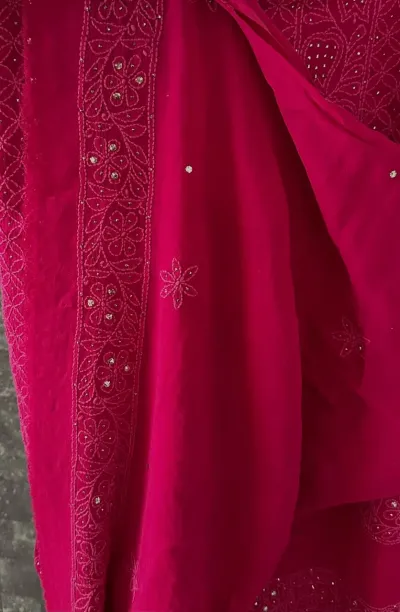 Ruby Pink Viscose Georgette Chikankari Unstitched Fabric