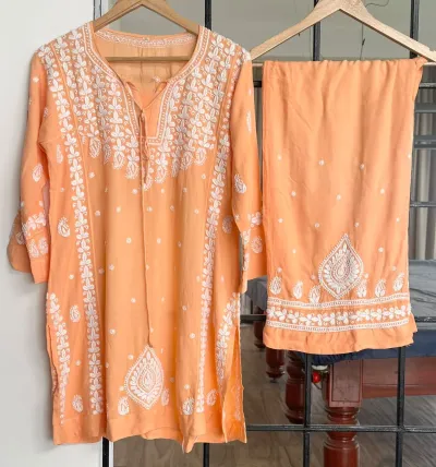Rayon Stitched Lucknowi Handcrafted Co-ord Set