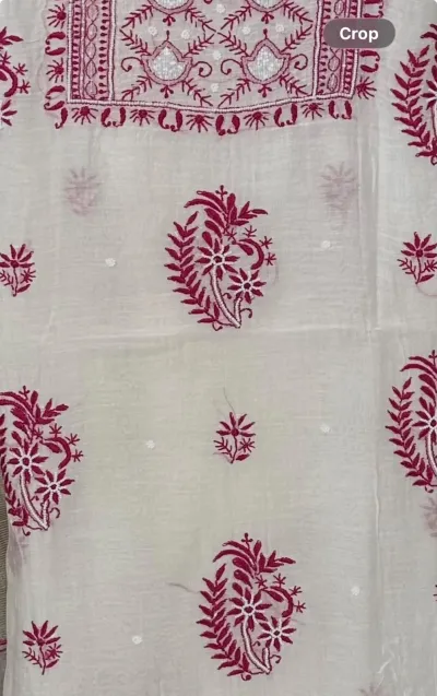 Cream Mul Chanderi Chikankari Unstitched Fabric