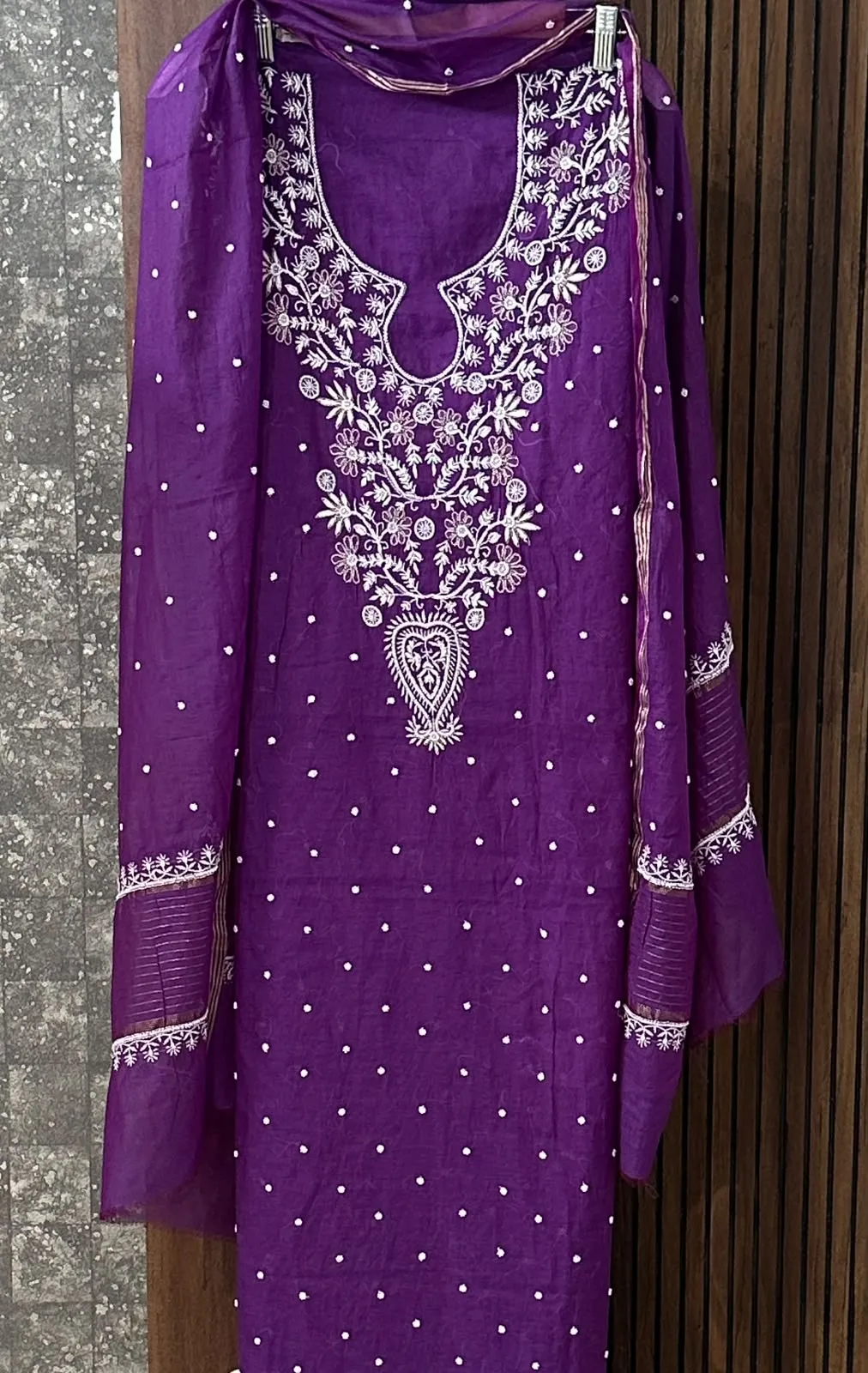 Deep Purple Mul Chanderi Chikankari Unstitched Fabric