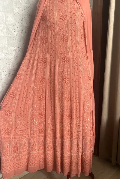 Desert Coral Chikankari 18 Kali Anarkali Set