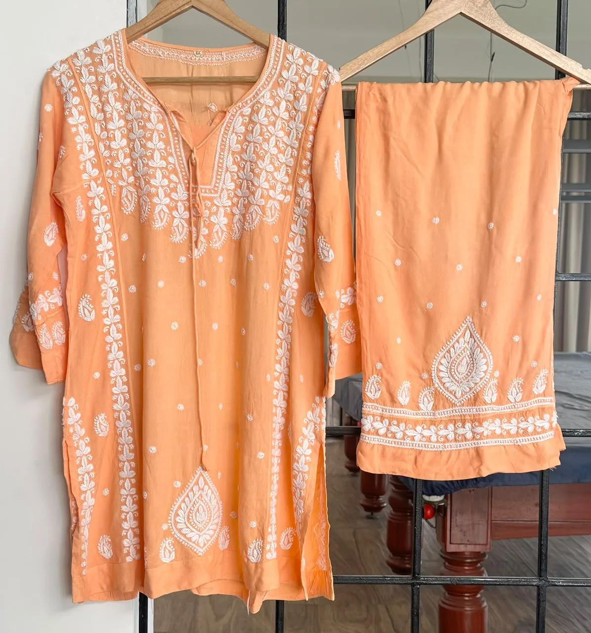 Rayon Stitched Lucknowi Handcrafted Co-ord Set