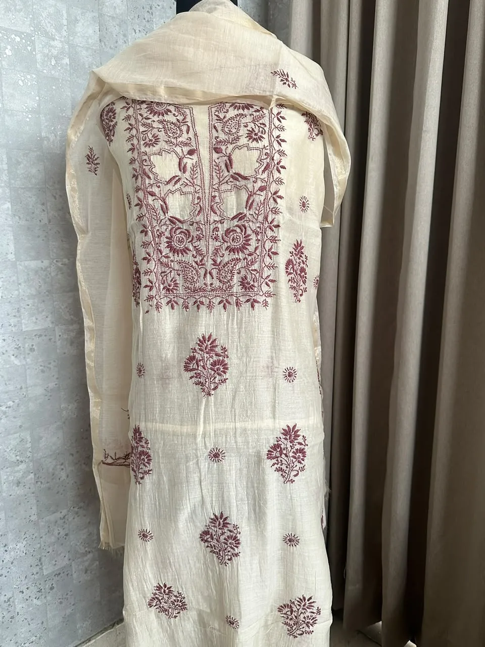 Light Beige Mul Chanderi Unstitched Fabric