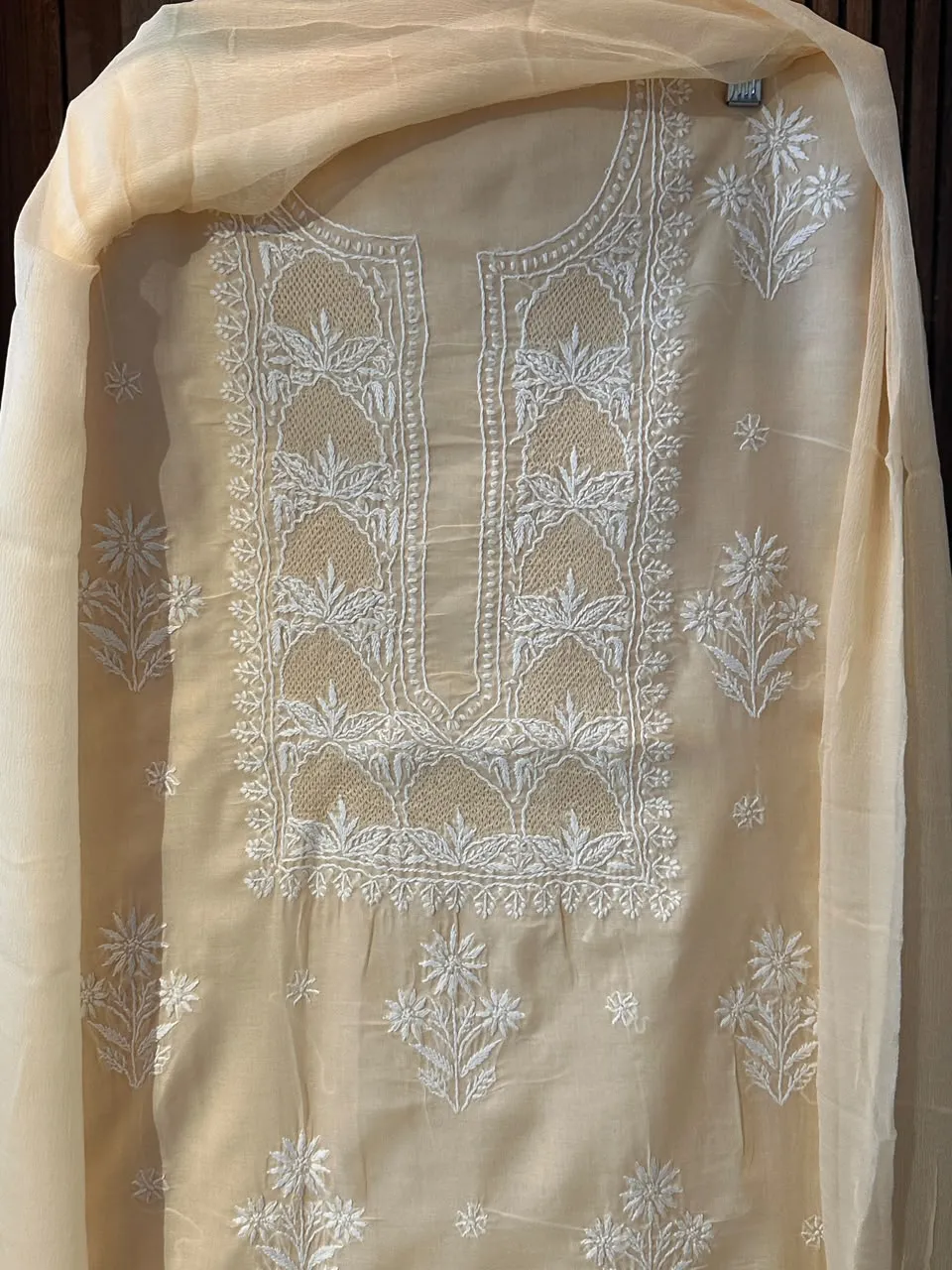 Light Fawn Soft Cotton Fine Chikankari With Haath Ki Jaali Neck Work