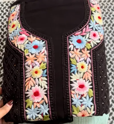 Black Parsi Viscose Georgette Chikankari Unstitched Fabric