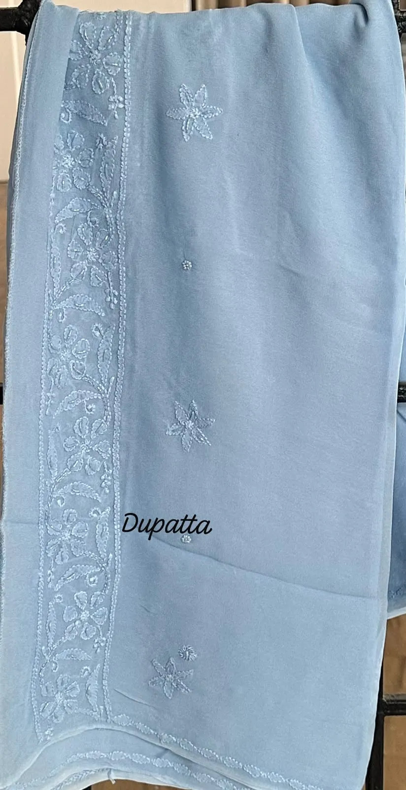 Pale Cornflour Blue Chikankari 18 Kali Anarkali Set