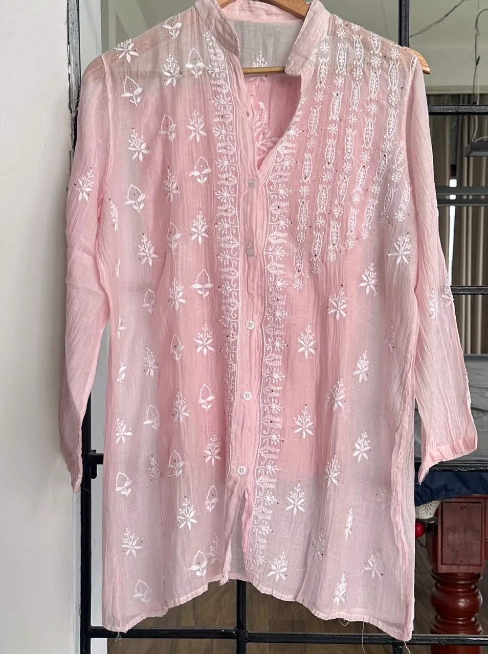 Soft Pink Mul Chanderi Chikankari Co-ord set