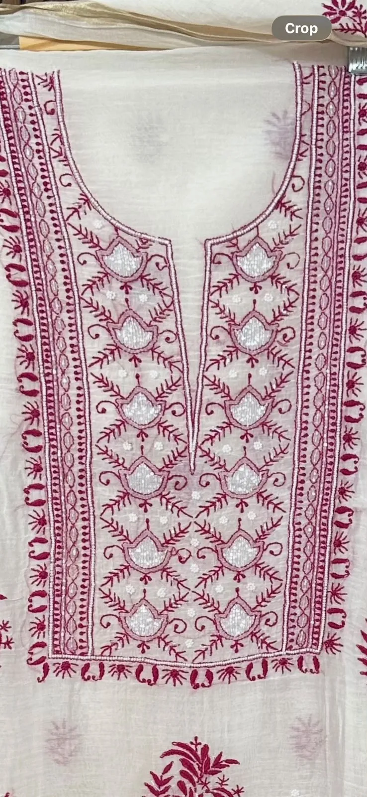 Cream Mul Chanderi Chikankari Unstitched Fabric