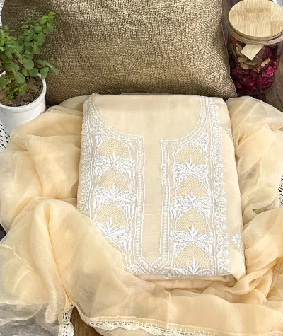 Light Fawn Soft Cotton Fine Chikankari With Haath Ki Jaali Neck Work