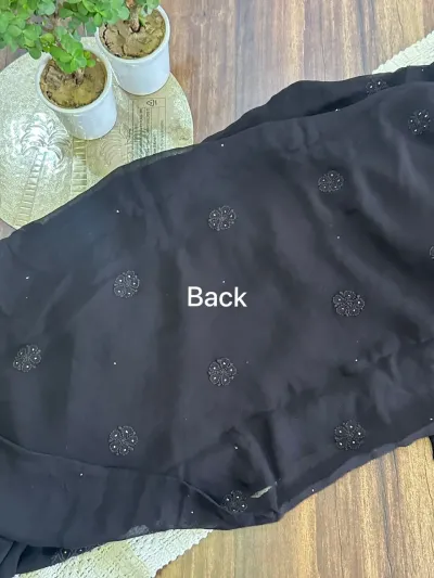 Black Parsi Viscose Georgette Chikankari Unstitched Fabric