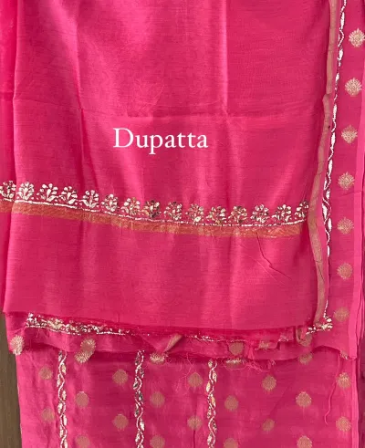 Raspberry Pink Chanderi Banarsi Silk Suit