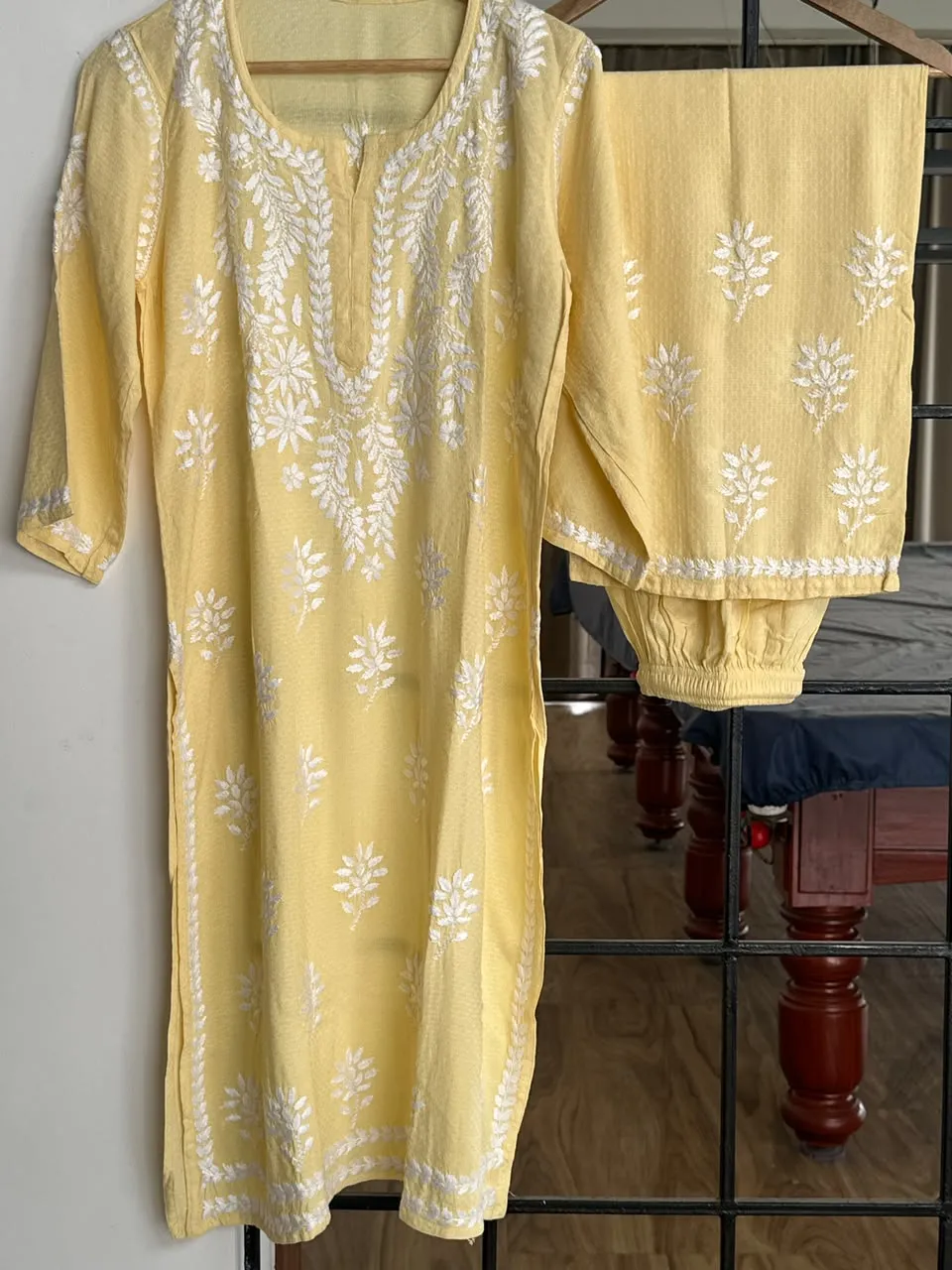 Rayon Handcrafted Chikankari Kurta and Palazzo Set
