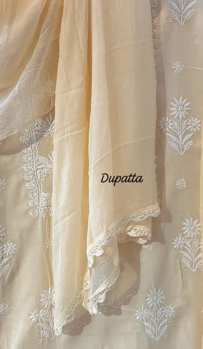 Light Fawn Soft Cotton Fine Chikankari With Haath Ki Jaali Neck Work