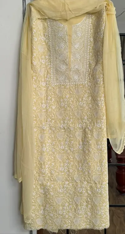 Pastel Yellow Chikankari Unstitched Fabric