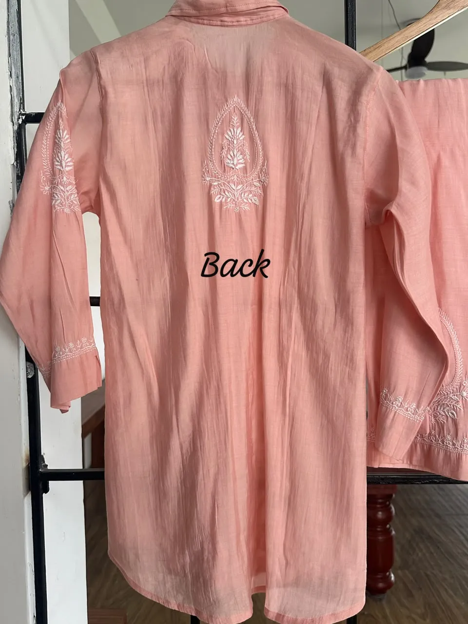 Soft Coral Muslin Chikankari Co-Ord Set