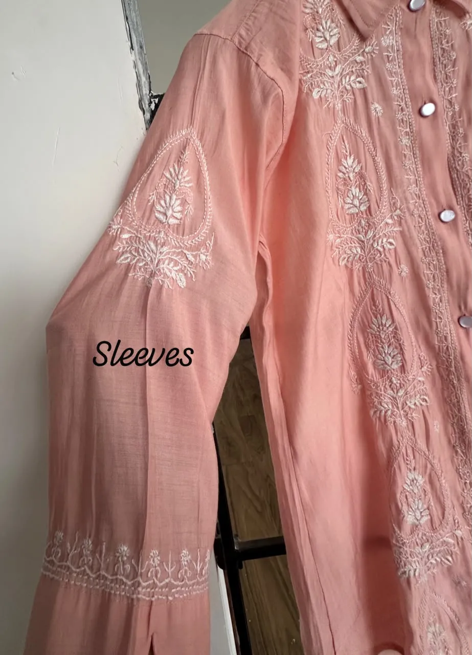Soft Coral Muslin Chikankari Co-Ord Set