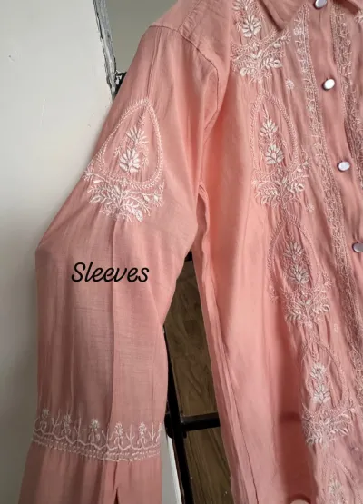 Soft Coral Muslin Chikankari Co-Ord Set