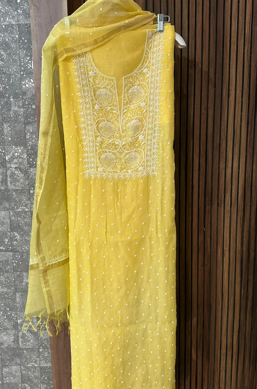 Sunny Yellow Mul Chanderi Unstitched Fabric