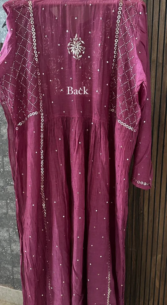 Wine Colour Mukaish Mul Chanderi Silk Set