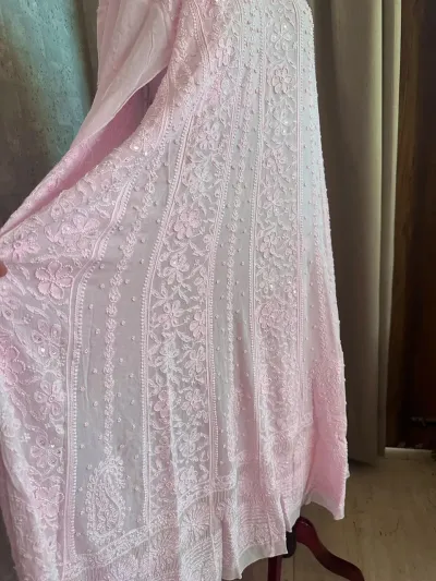 Soft Pink Chikankari 18 Kali Anarkali Set