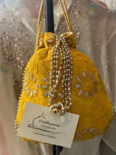 Yelllow Chikankari Potli