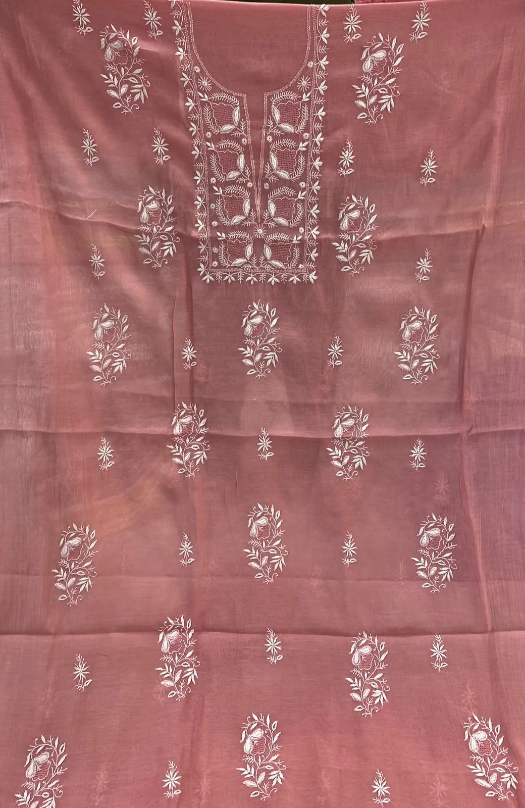 Muted Rosy Brown Mul Chanderi With Haath Ki Jaali Neck Work