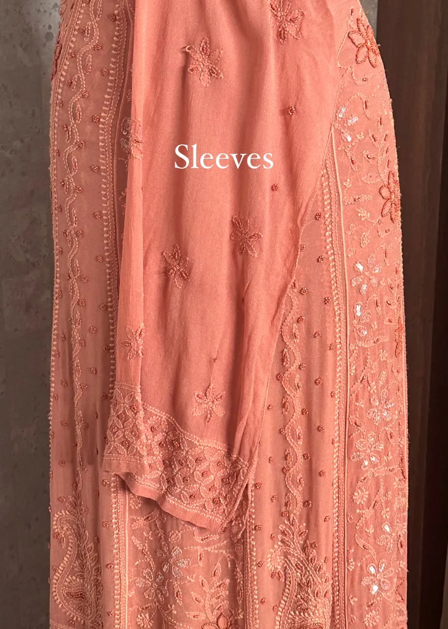 Desert Coral Chikankari 18 Kali Anarkali Set