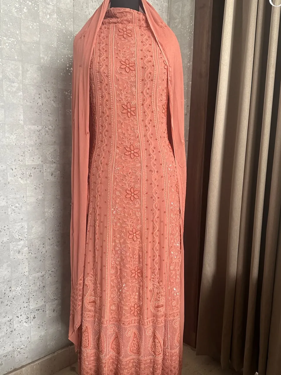 Desert Coral Chikankari 18 Kali Anarkali Set