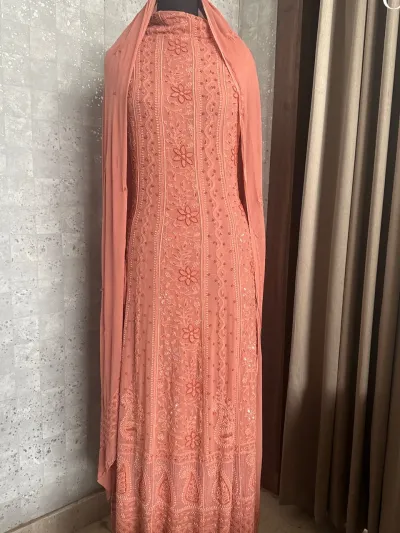 Desert Coral Chikankari 18 Kali Anarkali Set