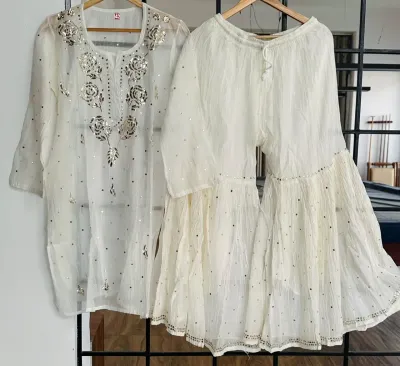Mukaish Kamdani Mul Chanderi Kurta Gharara Set