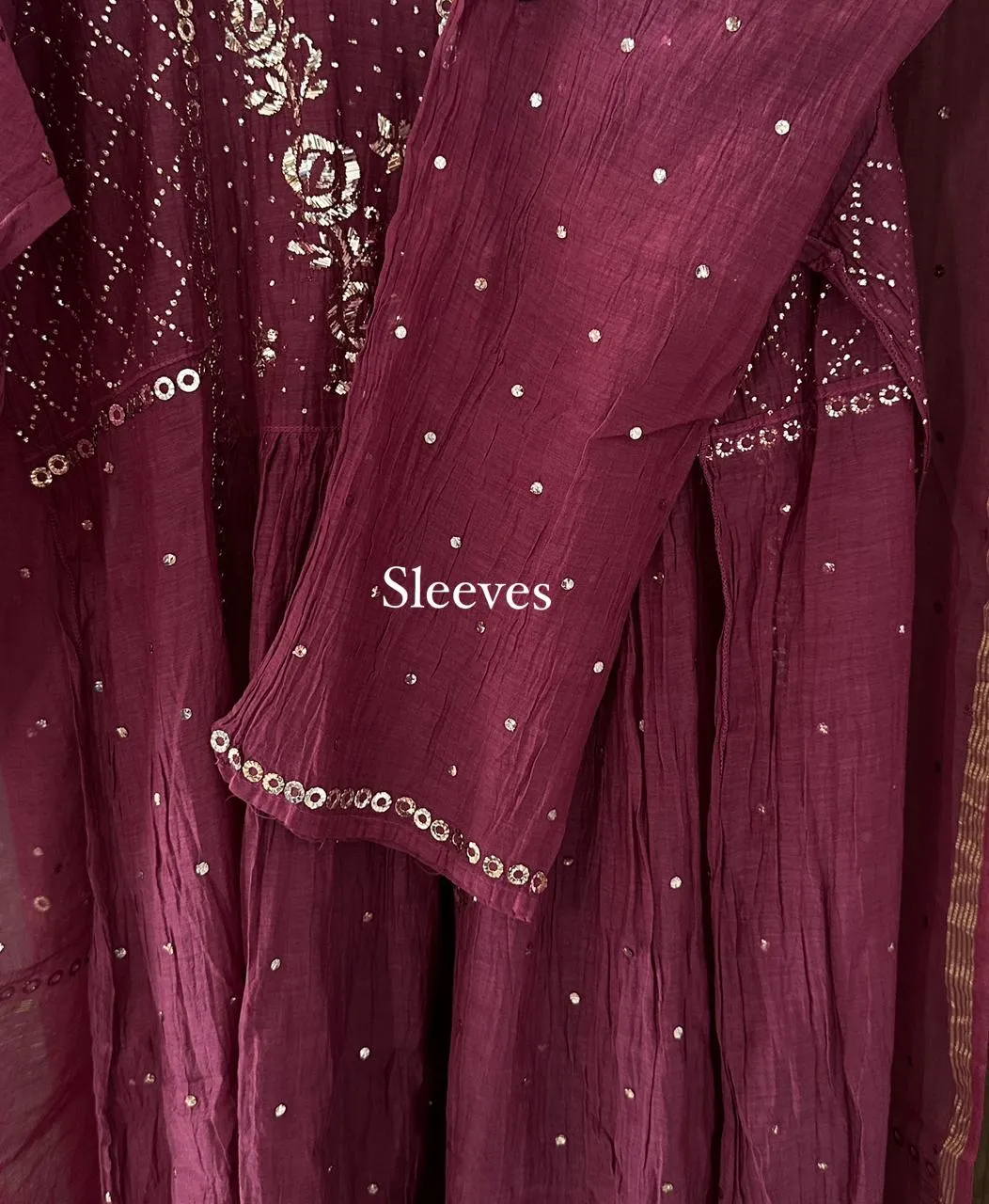 Wine Colour Mukaish Mul Chanderi Silk Set