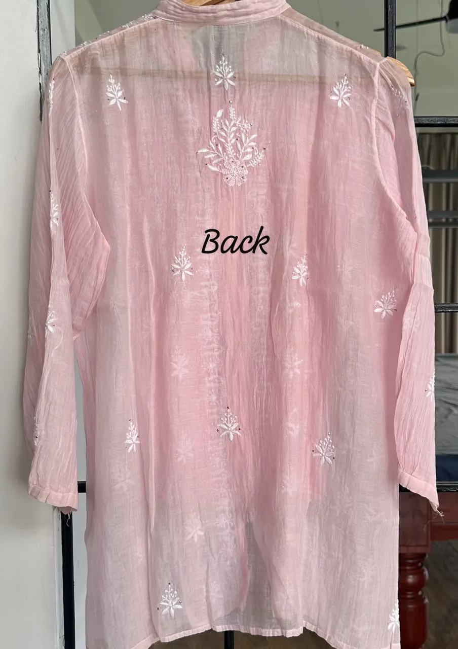 Soft Pink Mul Chanderi Chikankari Co-ord set