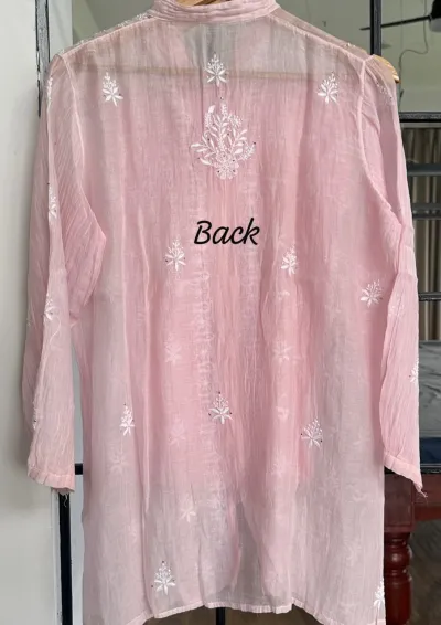 Soft Pink Mul Chanderi Chikankari Co-ord set