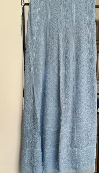Pale Cornflour Blue Chikankari 18 Kali Anarkali Set