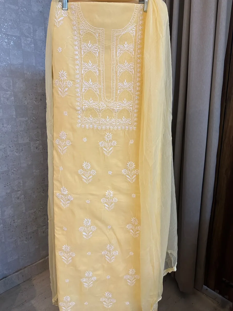 Butter Yellow Soft Cotton Fine Chikankari With Haath Ki Jaali Neck Work
