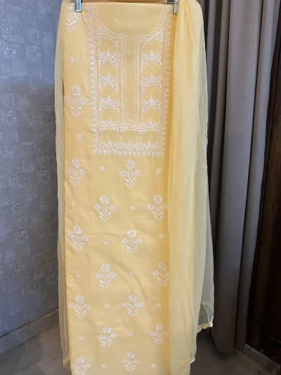 Butter Yellow Soft Cotton Fine Chikankari With Haath Ki Jaali Neck Work
