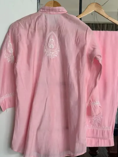 Blush Pink Muslin Chikankari Co-Ord Set