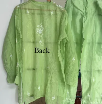 Soft Apple Green Mul Chanderi Chikankari Co-ord set