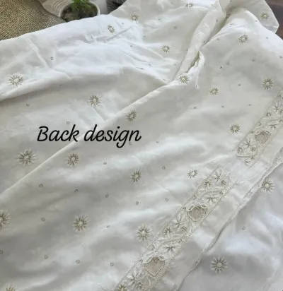 Ivory Chanderi Silk chikankari Mens Kurta