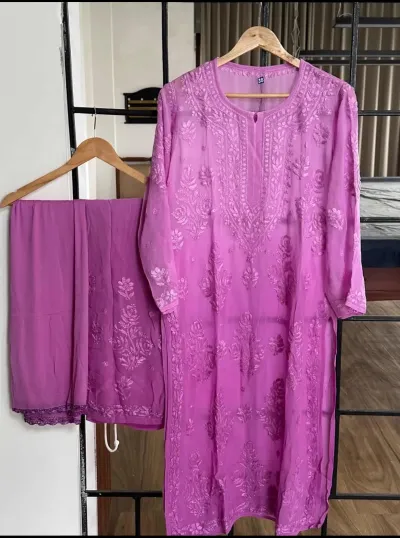 Premium Viscose Georgette Handcrafted Chikankari Kurta and Palazzo Set