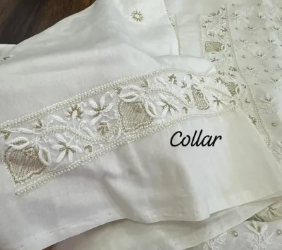 Ivory Chanderi Silk chikankari Mens Kurta