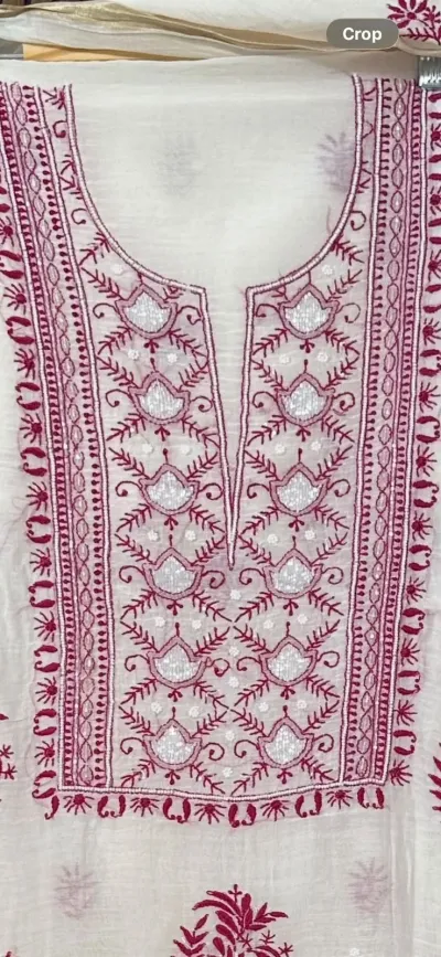 Cream Mul Chanderi Chikankari Unstitched Fabric