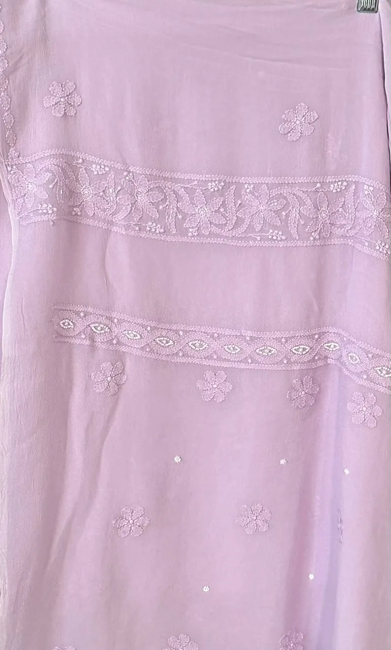 Lilac Viscose Georgette Chikankari Unstitched Fabric
