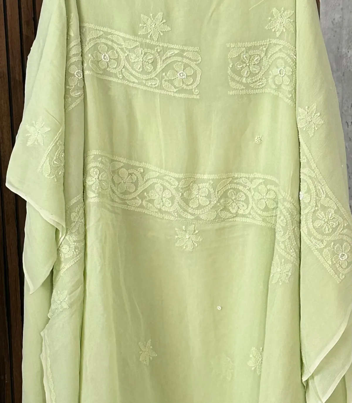 Soft Pistachio Viscose Georgette Chikankari Unstitched Fabric