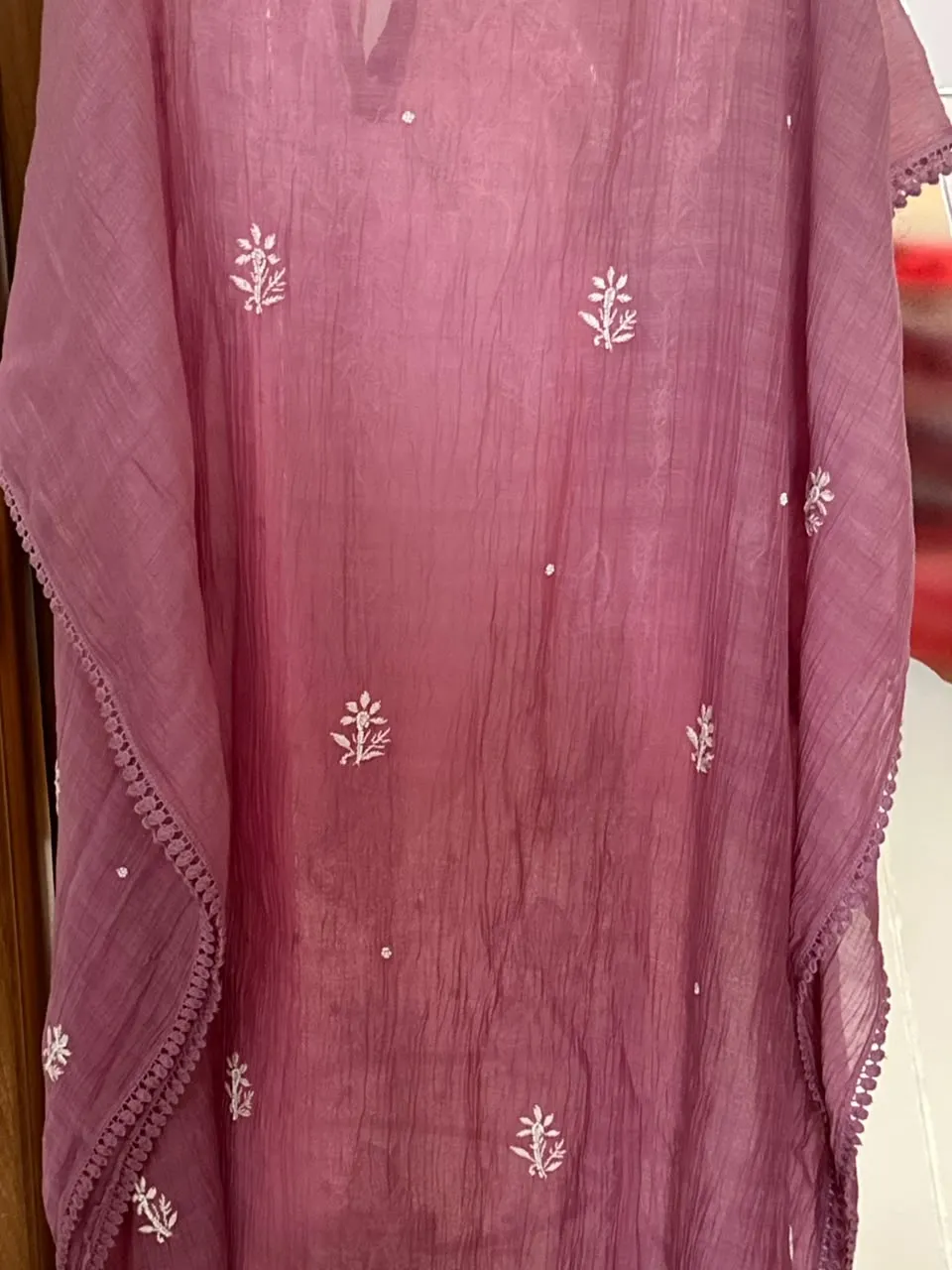 Ombre Onion Pink Mul Chanderi Chikankari Kaftan