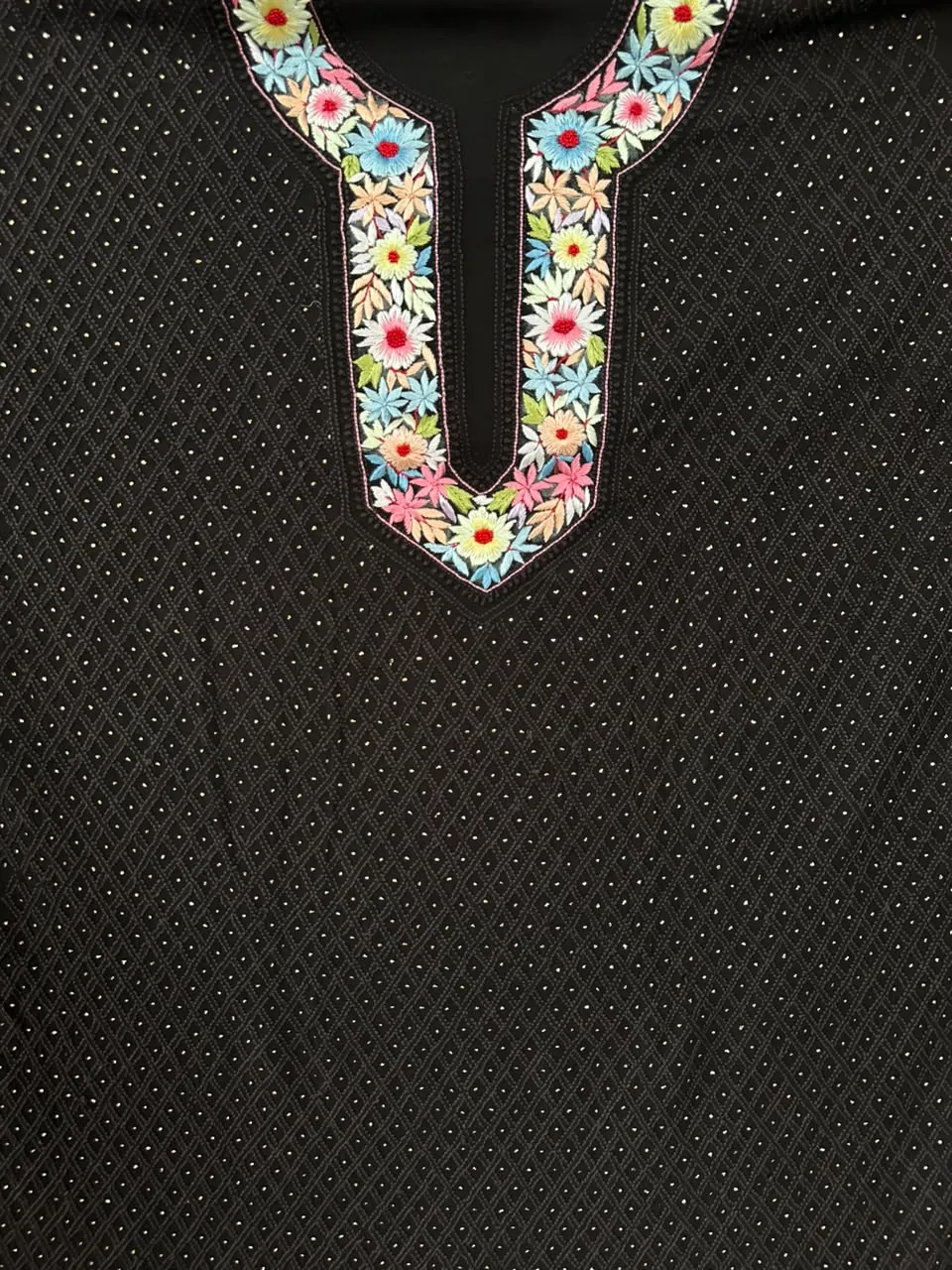 Black Parsi Viscose Georgette Chikankari Unstitched Fabric