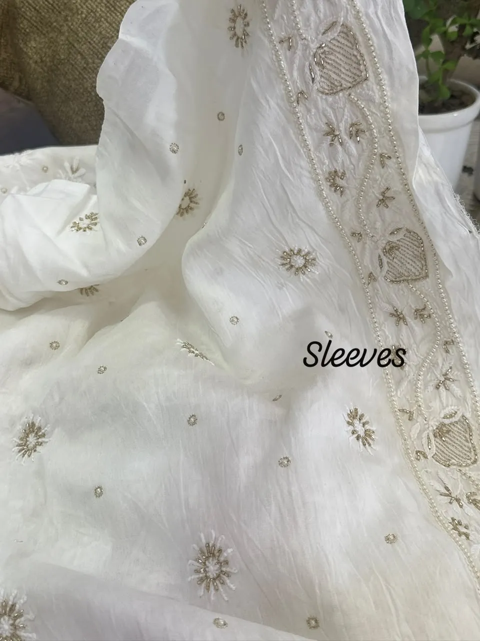 Ivory Chanderi Silk chikankari Mens Kurta