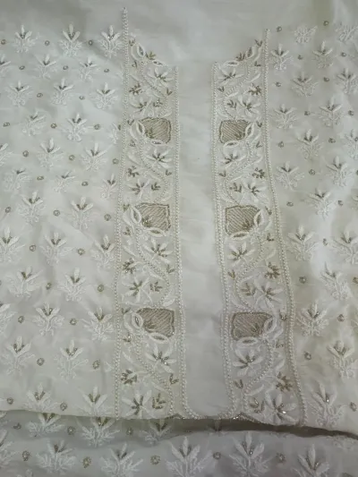 Ivory Chanderi Silk chikankari Mens Kurta