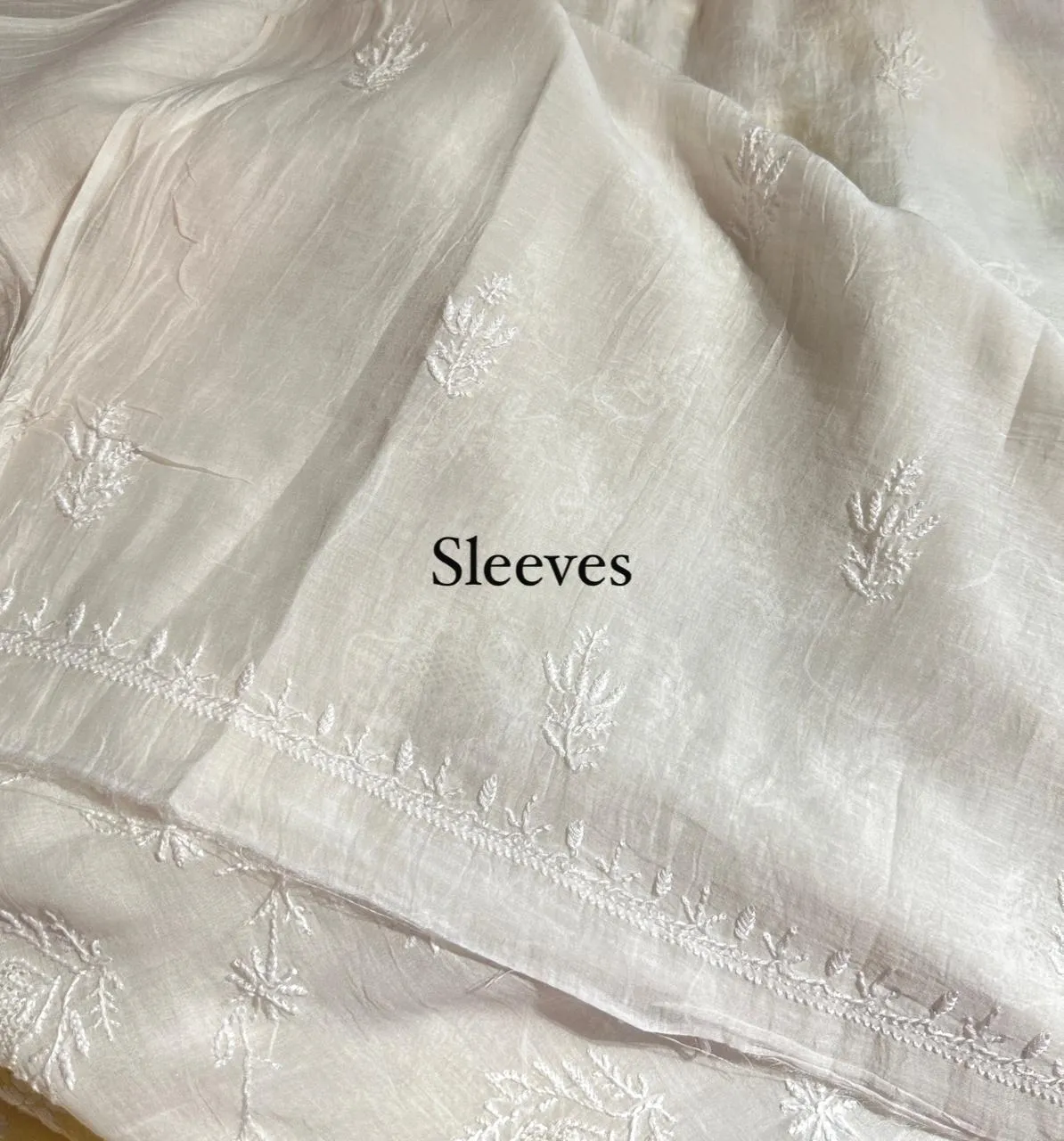 Cream Mul Chanderi Chikankari Unstitched Fabric
